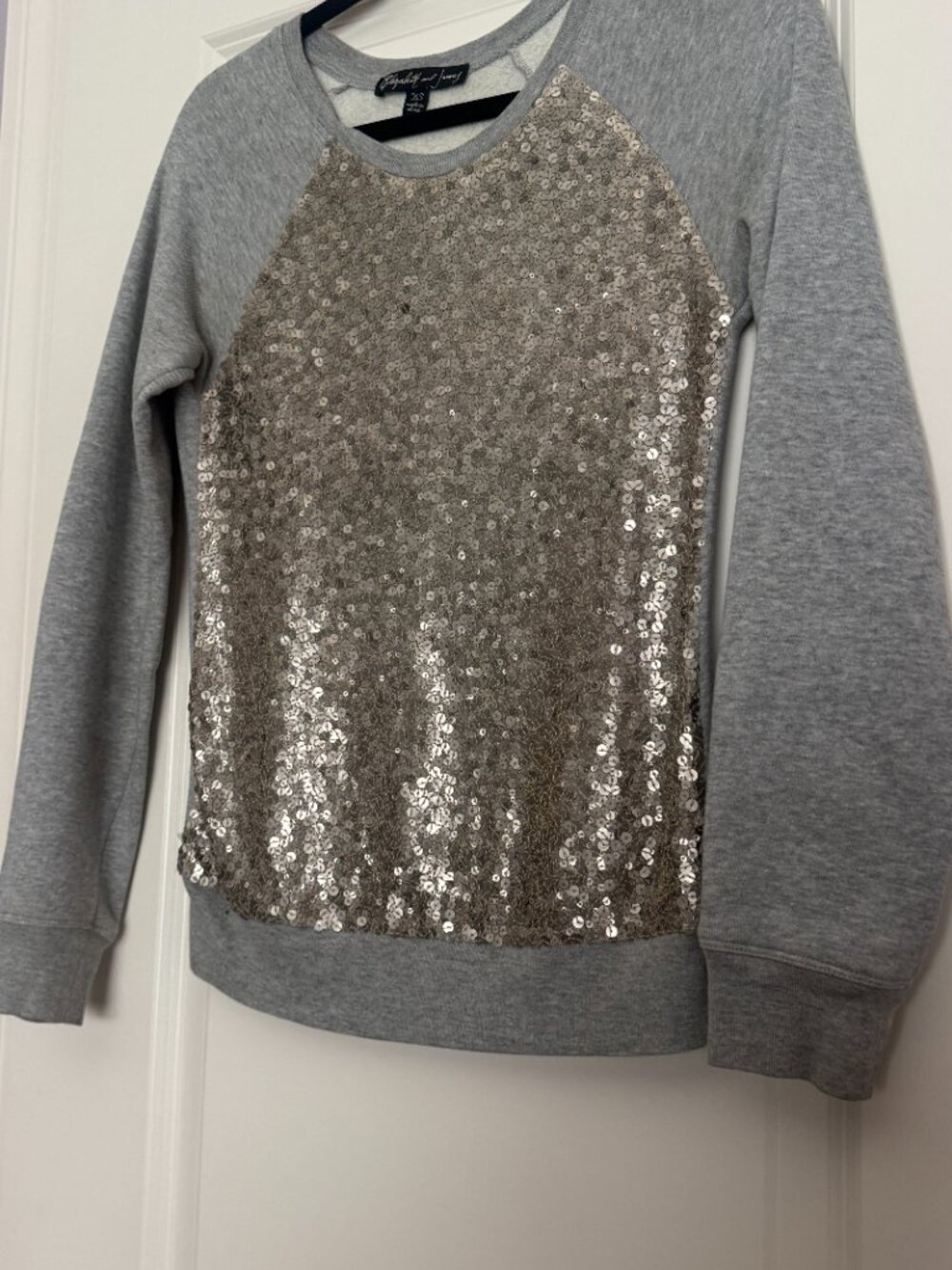 Elizabeth and James Gray Sequin Front Crewneck Sweatshirt XS